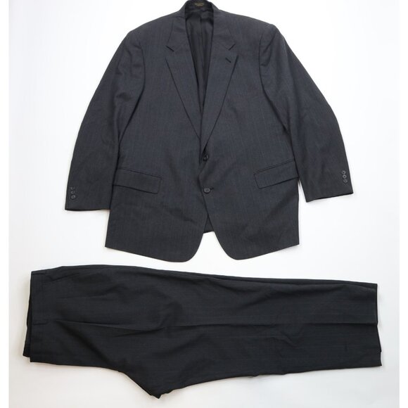 Vintage 90s Streetwear Mens 50R 2 Piece Wool Pinstriped Suit Wedding Gray 46x30